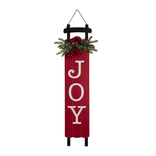 Glitzhome® 40" Lighted Wooden Sleigh JOY Porch Sign with Timer